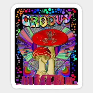 Psychedelic Groovy Magic Mushroom Frog Inner Dimension Trippy Hippy Colorful Tie Dye Shirt Mug Tapestry Sticker + More Sticker